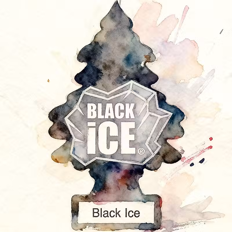 Une représentation en peinture à l'eau du célèbre Black Ice, le désodorisant pour voiture