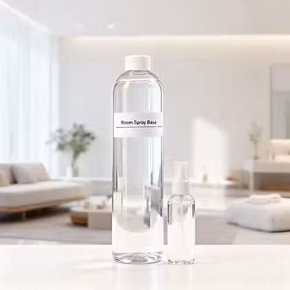 a bottle of water sitting on a table in front of a white living room