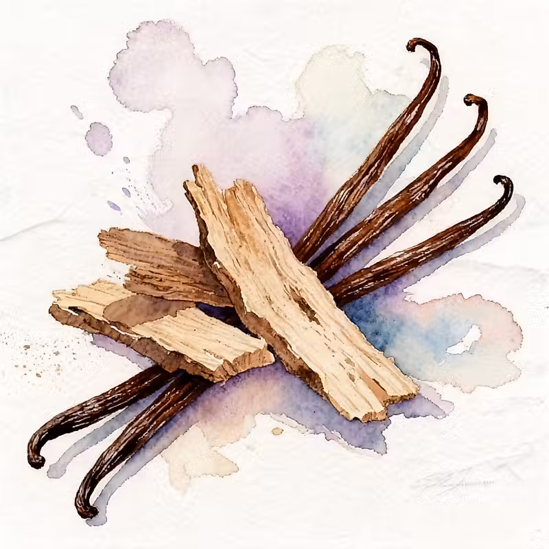copeaux de bois avec des gousses de vanille