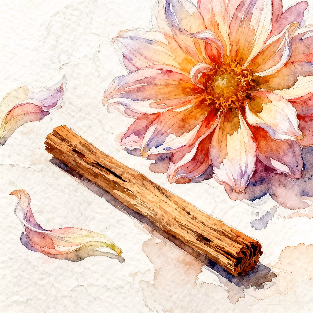 Pink and violet flower and wood stick