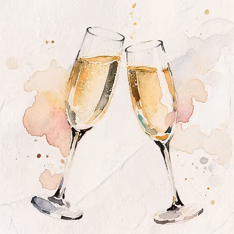 une peinture à l'aquarelle de deux verres de champagne