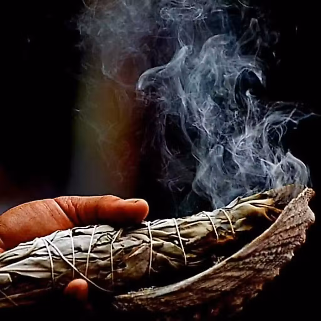 Burning sage inside a shell