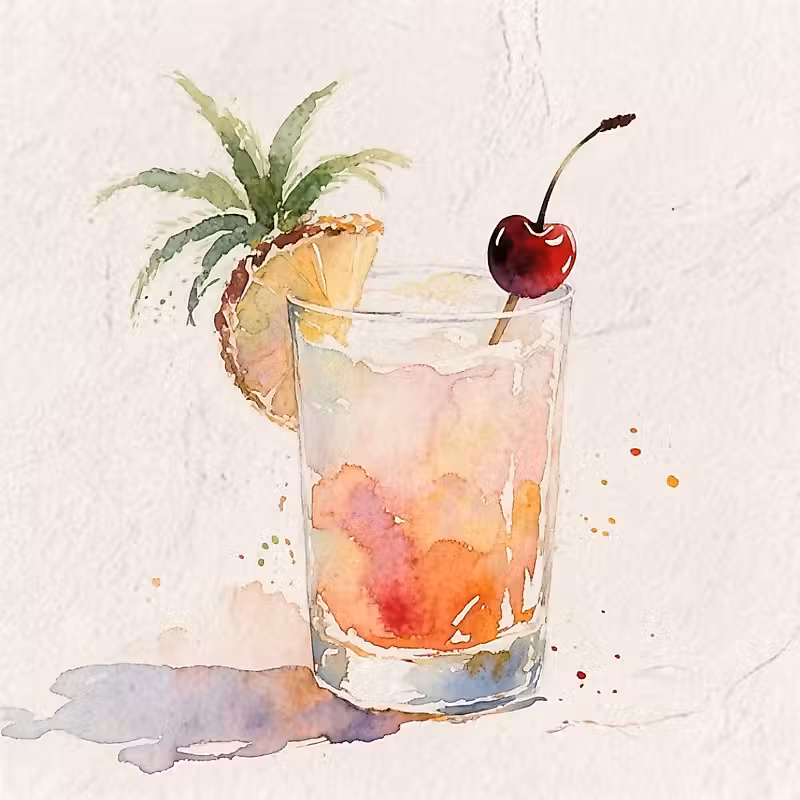 Un cocktail tropical avec une cerise sur un bâtonnet dans le verre