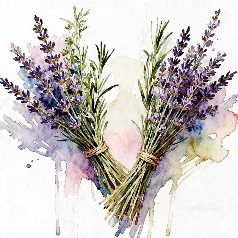 Deux bouquets d'herbes vertes mélangées avec de la lavande
