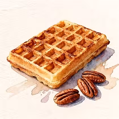 Gaufre grillée à côté de quelques noix de pécan