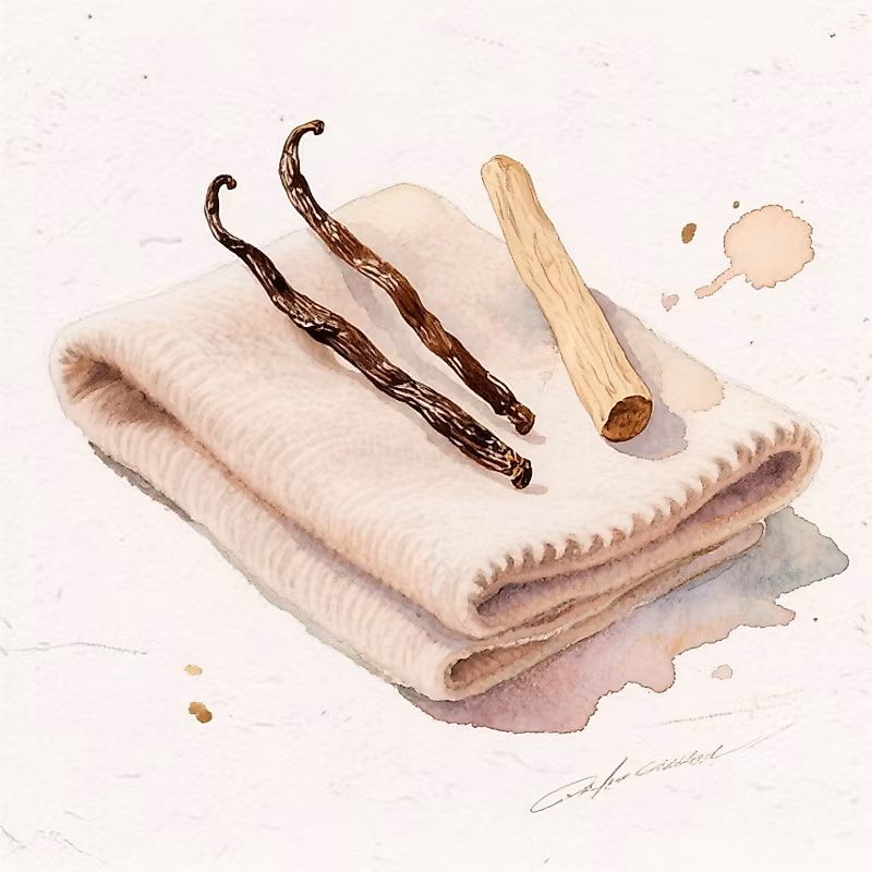 une peinture à l'aquarelle de gousses de vanille sur une serviette