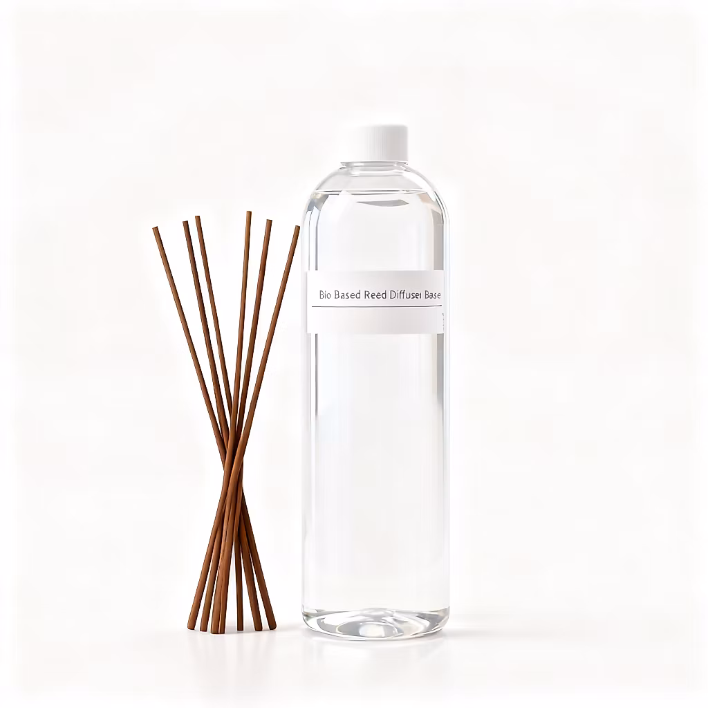 Une bouteille transparente à côté de bâtonnets bruns