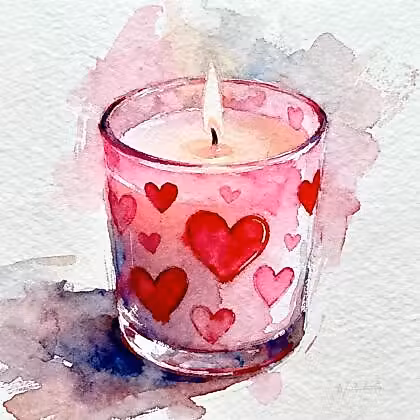 tea candle with pink and red hand draws hearts
