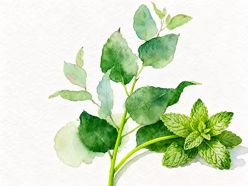 Feuilles d'eucalyptus et de menthe fraîches et vertes