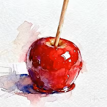 Glossy red candy apples on wooden sticks, coated in a thick sugar glaze