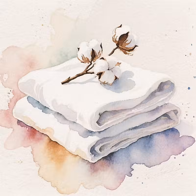 Deux serviettes blanches pliées avec une tige de fleurs de coton