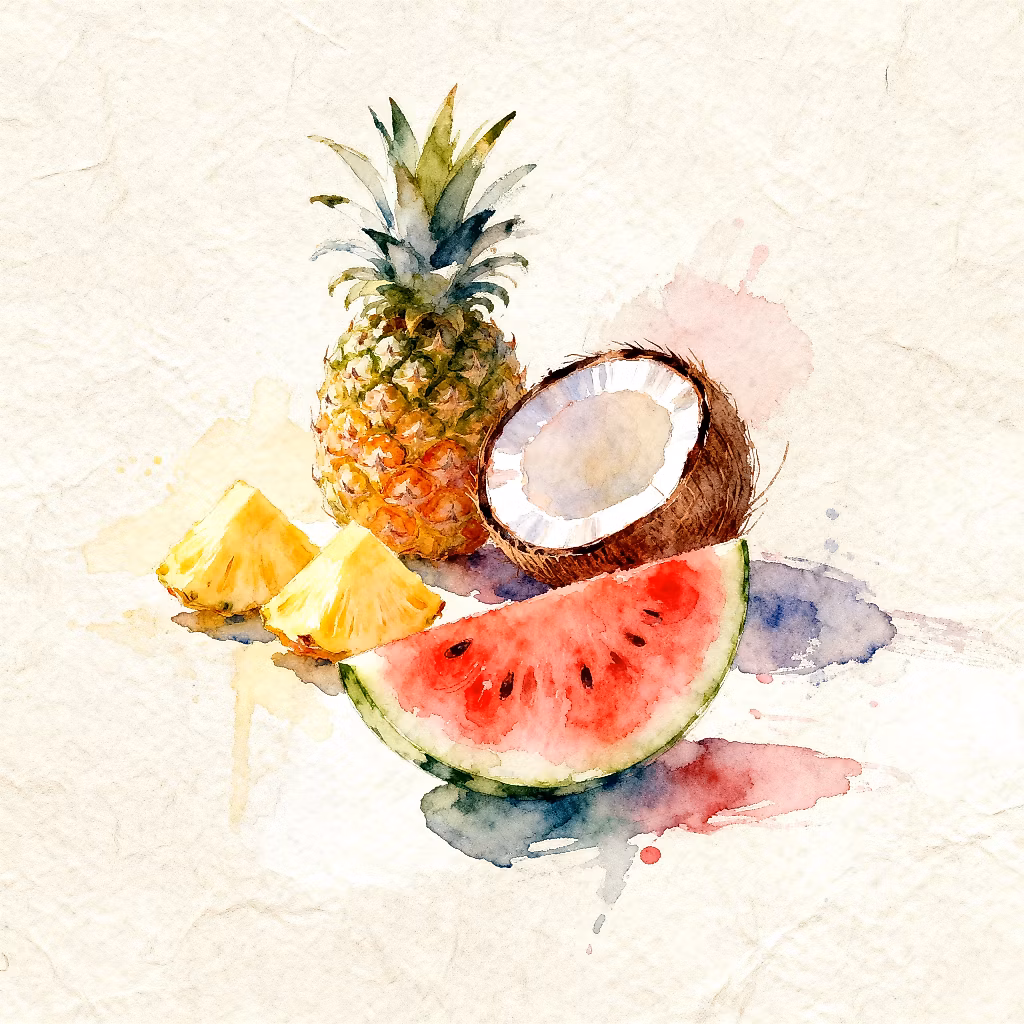 Mixed fruits in watercolor paint