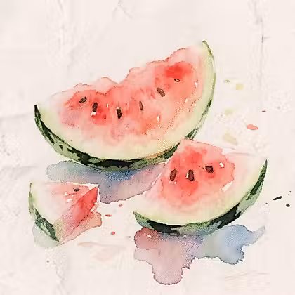 Three pieces of watermelon, including slices and triangles, arranged together.