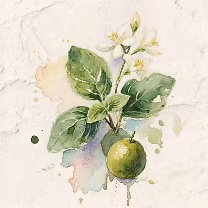 a watercolor painting of an orange and green leaves