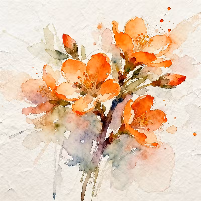 Trois fleurs d'oranger et des bourgeons sur une branche d'arbre