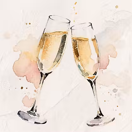 a watercolor painting of two glasses of champagne
