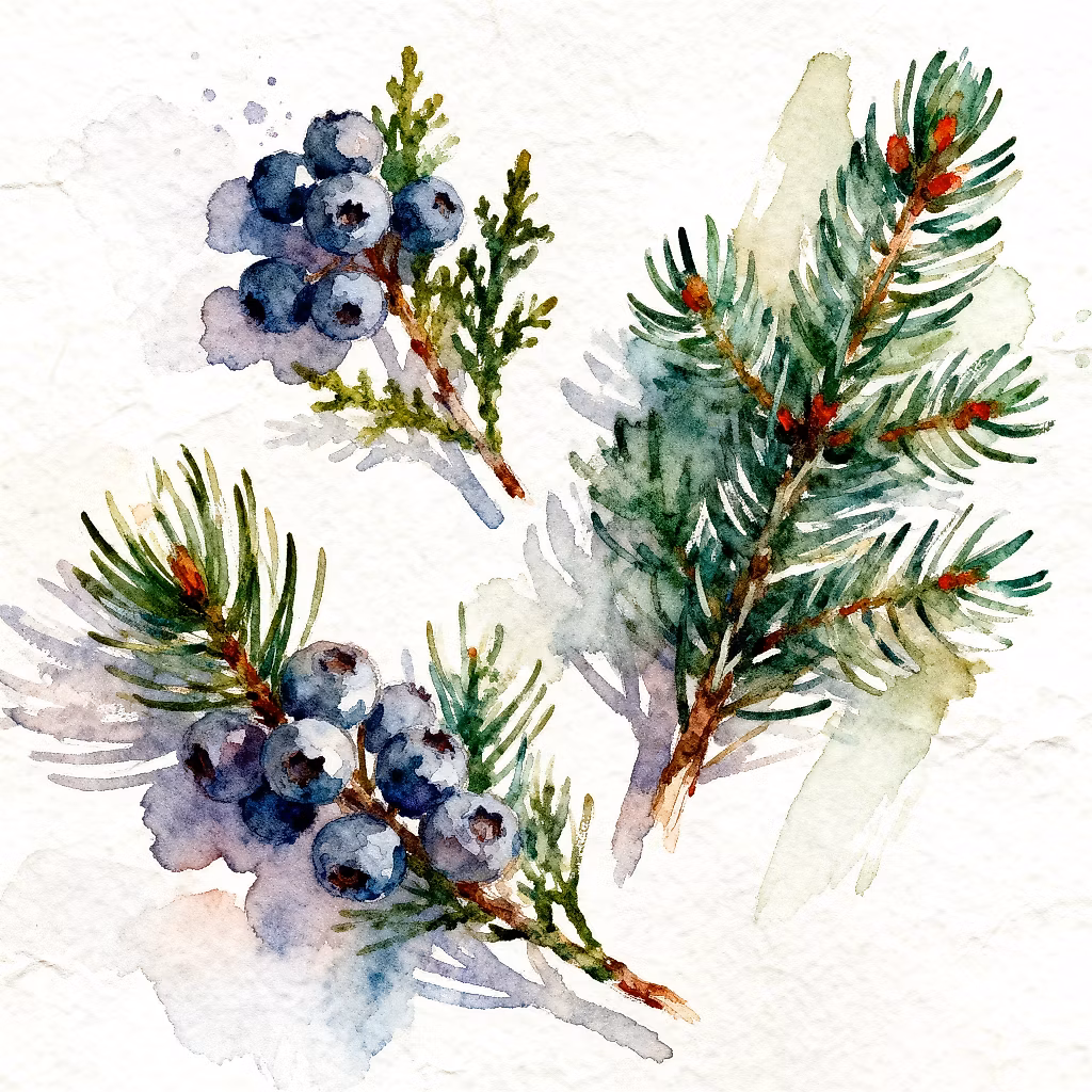 Green herbs and black berries