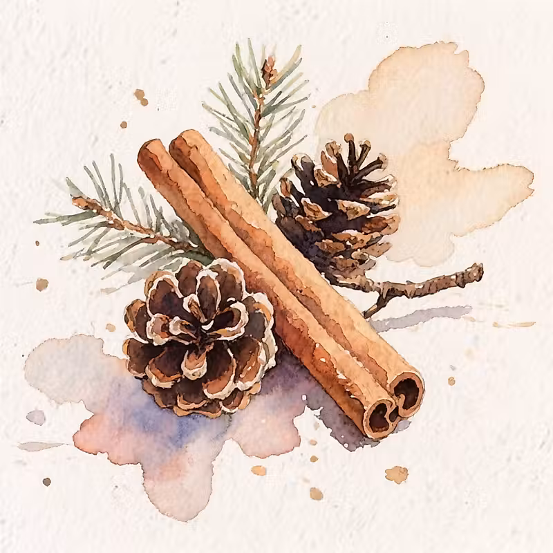 Deux pommes de pin avec leurs tiges attachées et des aiguilles de pin vertes éparpillées