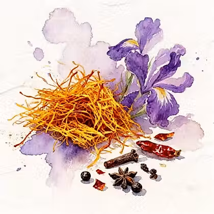 Saffron with peppery Spices and violets