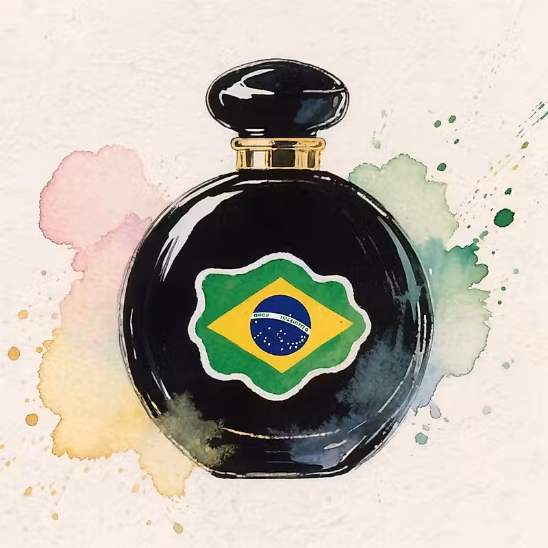 une illustration d'un flacon de parfum avec le drapeau du Brésil