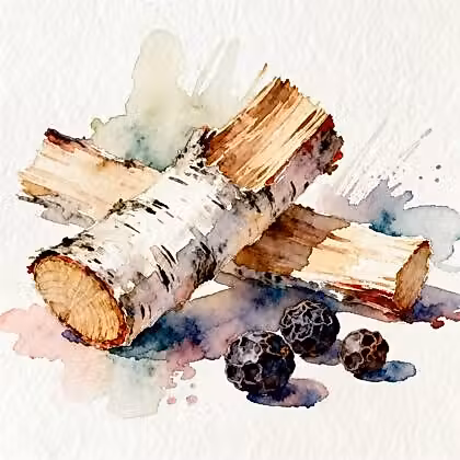 Birch wood sticks next to three black pieces