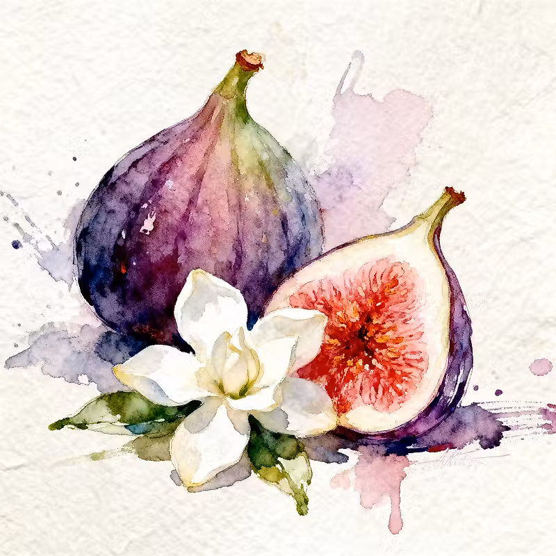 Deux figues noires à côté d'une fleur blanche