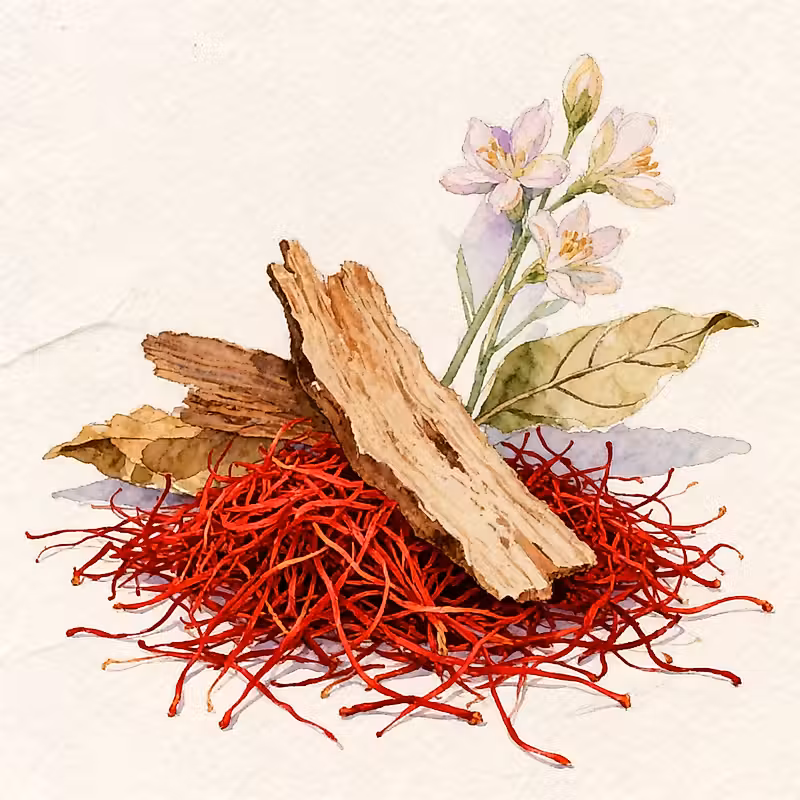 Fleur de safran avec des feuilles de tabac dans une représentation colorée