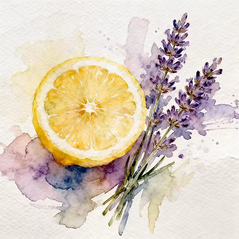 Demi citron juteux à côté d'herbes de lavande fraîches.