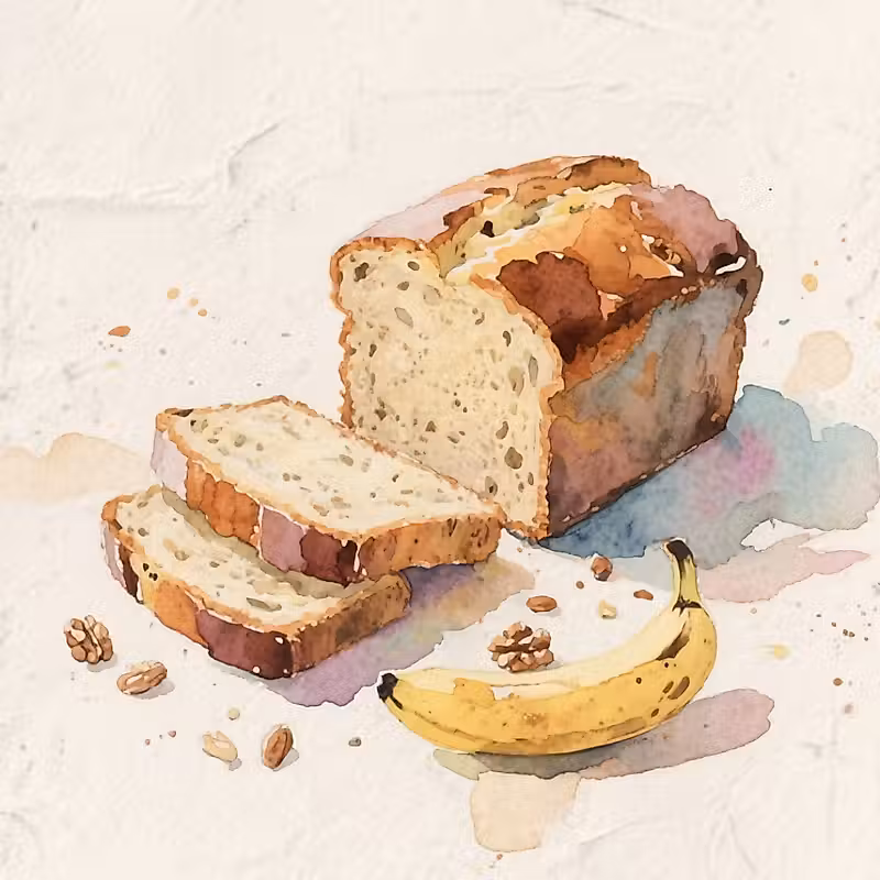 une peinture à l'aquarelle d'une miche de pain et d'une banane